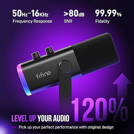 FIFINE AM8 USB/XLR Dynamic Microphone | RGB Gaming & Podcast Recording Mic - Image 3