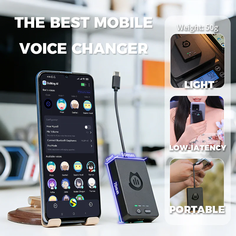 Dubbing Box AI Voice Changer for Mobile | Real-Time USB-C Voice Modifier