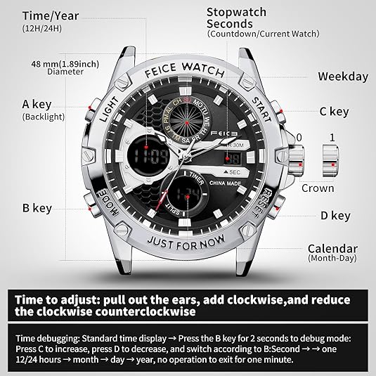 FEICE Men’s Chronograph Sport Watch FK036 | Analog-Digital Quartz - Image 4