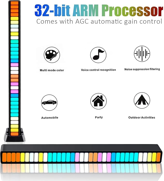 RGB Sound Reactive LED Light Bar | 32-Bit Music Rhythm Ambient Light - Image 4