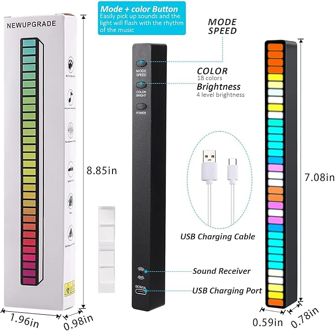 RGB Sound Reactive LED Light Bar | 32-Bit Music Rhythm Ambient Light - Image 6