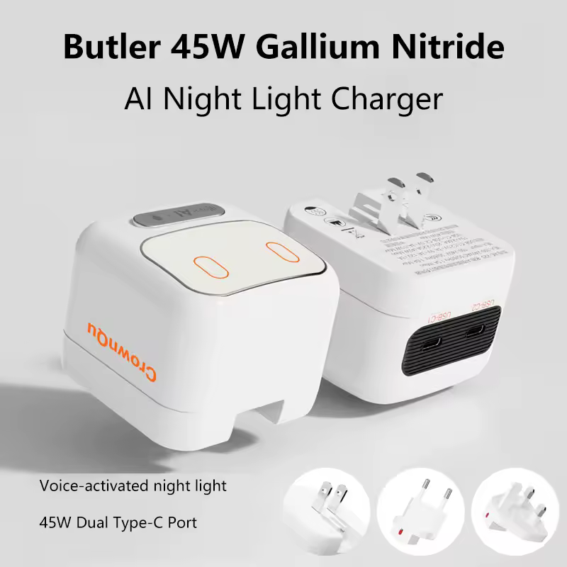 45W GaN Charger with Touch Light | Dual USB-C Fast Charging Adapter