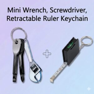 Mini 1M Retractable Tape Measure Keychain with Wrench & Screwdriver Tool