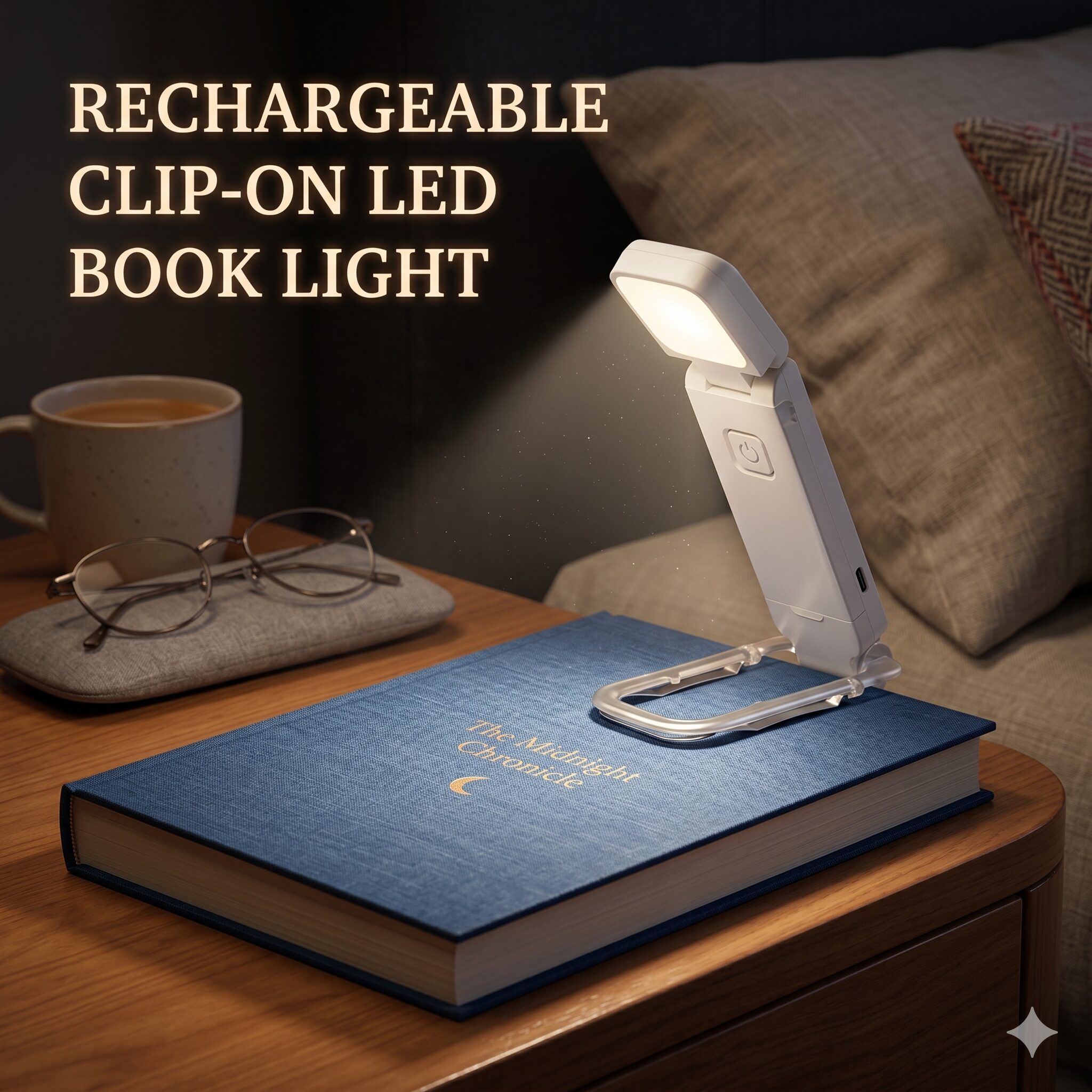 USB Rechargeable Book Reading Light Clip-On Amber & Warm LED