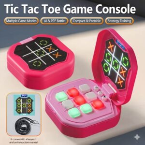 Handheld Digital Tic Tac Toe Game Multi Mode Puzzle Toy Silent Pink