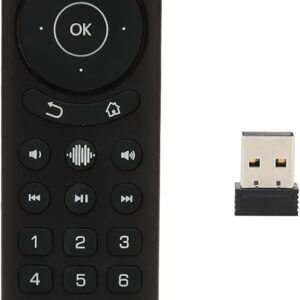 G20S Pro voice air remote in black with its USB wireless receiver beside it