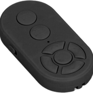 SENECESLI Bluetooth selfie remote clicker in black, showing its shutter and directional buttons