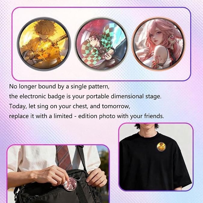 Digital Anime Pin with HD Touchscreen – Custom Photo & GIF Badge - Image 4