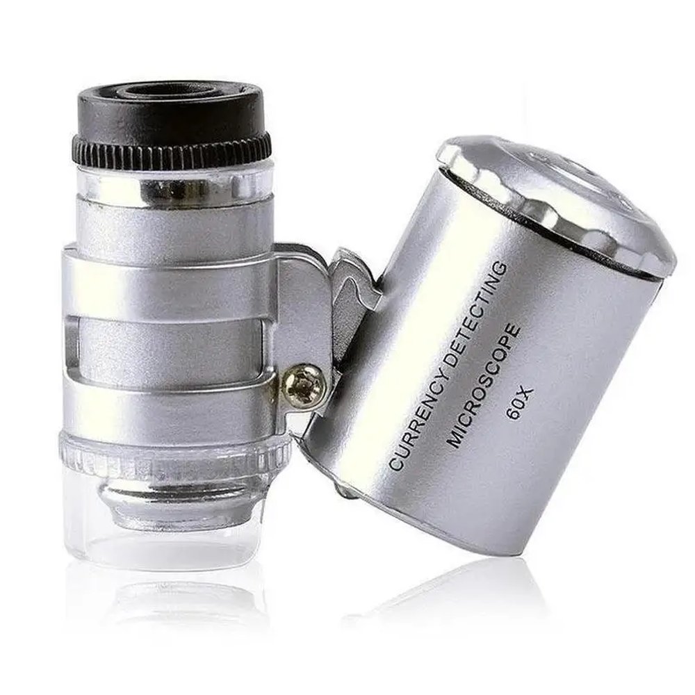 Silver 60X currency detecting microscope with the eyepiece up