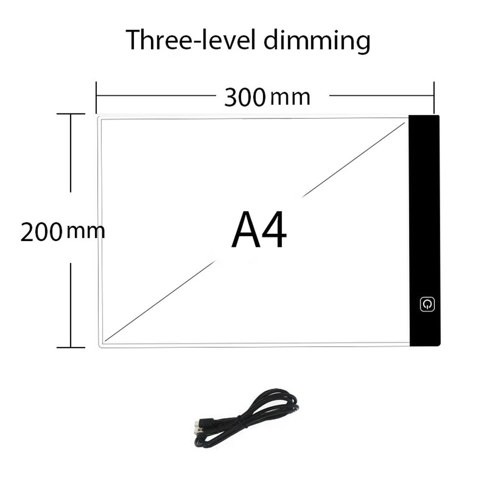 A4 LED light pad size diagram with three-level dimming