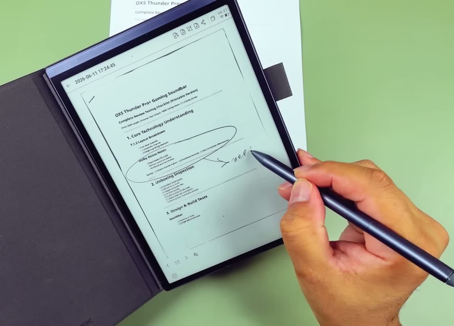 Handwriting notes on the iFLYTEK AINOTE Air 2 with the included stylus, tablet sitting in its folio case