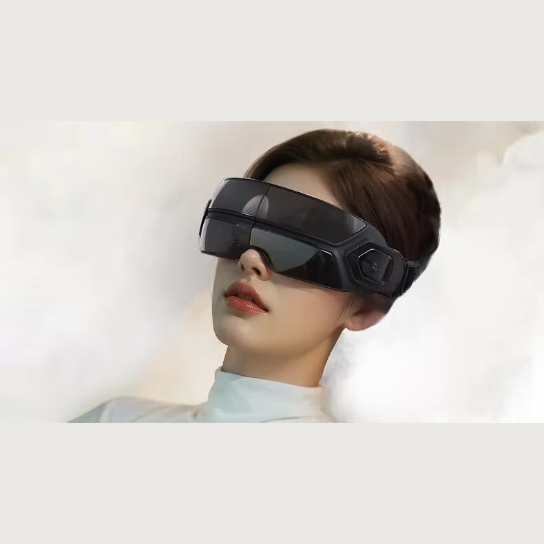 Oaks Smart Eye Massager worn while lying down, front view