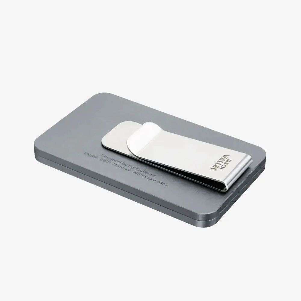 PUNCUBE Mech Wallet in gray, back with money clip