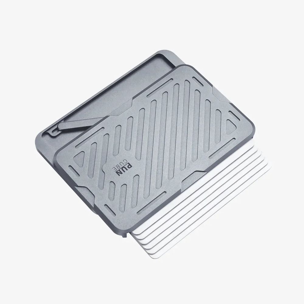 PUNCUBE Mech Wallet in gray, open with cards